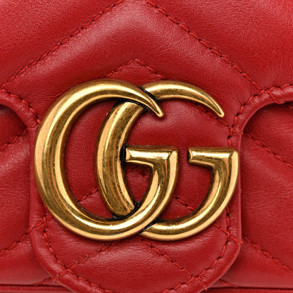 Calfskin Matelasse Super Mini GG Marmont Shoulder Bag Hibiscus Red