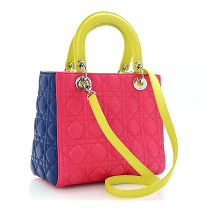 Lambskin Cannage Medium Tri-Color Lady Dior Pink Blue Yellow