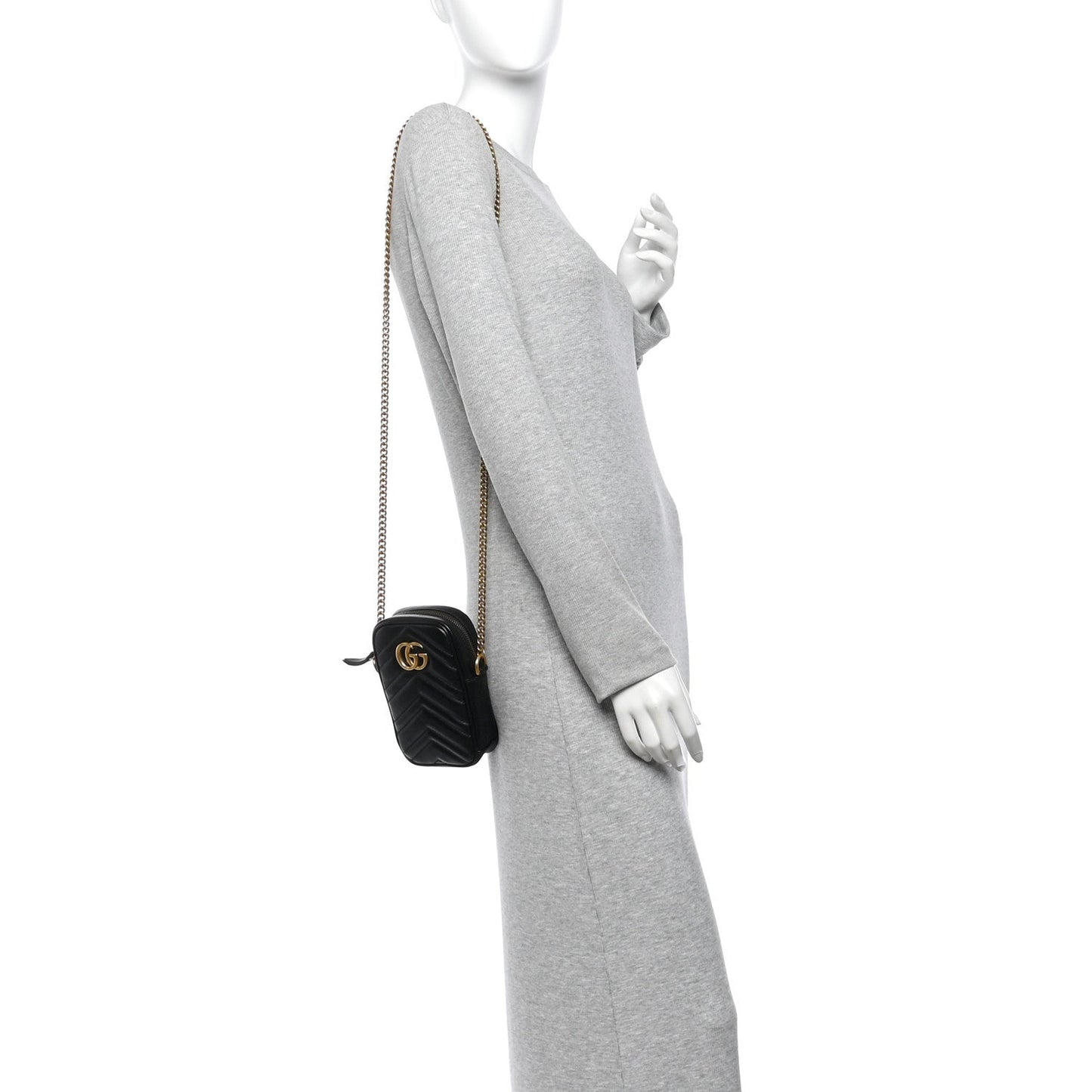 Calfskin Matelasse Mini GG Marmont Crossbody Bag Black
