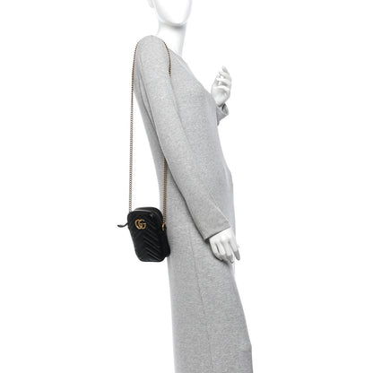 Calfskin Matelasse Mini GG Marmont Crossbody Bag Black
