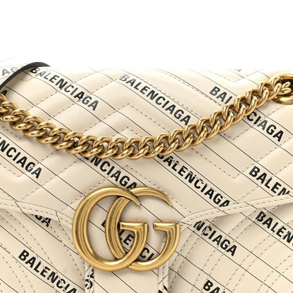 X BALENCIAGA Calfskin Matelasse Logo Print Small GG Marmont Shoulder Bag White