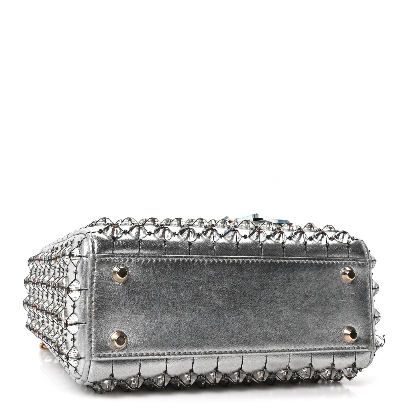 Metallic Calfskin Satin Celestial Bead Embroidery Cannage Mini Lady Dior Silver