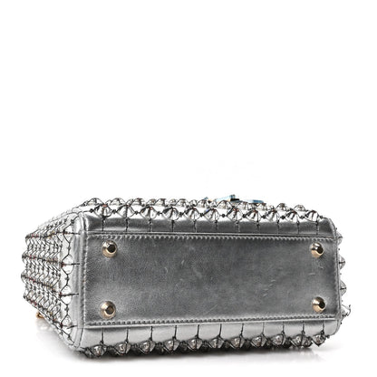 Metallic Calfskin Satin Celestial Bead Embroidery Cannage Mini Lady Dior Silver