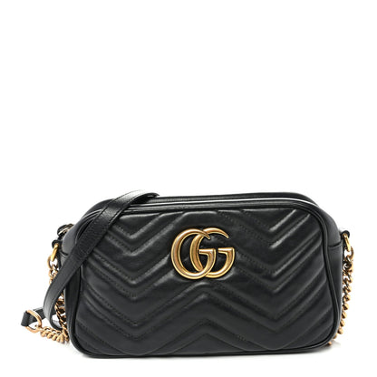Calfskin Matelasse Small GG Marmont Chain Shoulder Bag Black