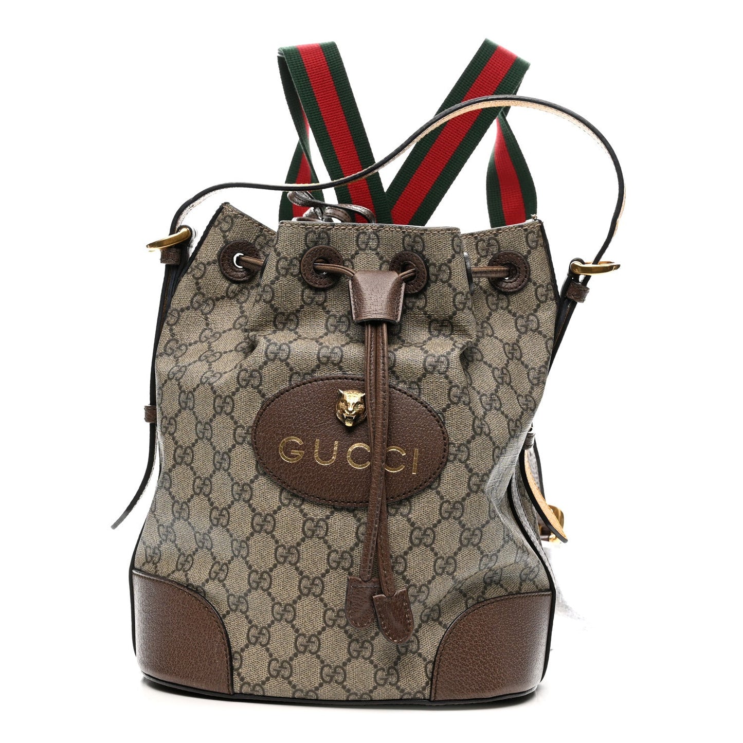GG Supreme Monogram Neo Vintage Drawstring Bucket Backpack Beige New Acero Crop