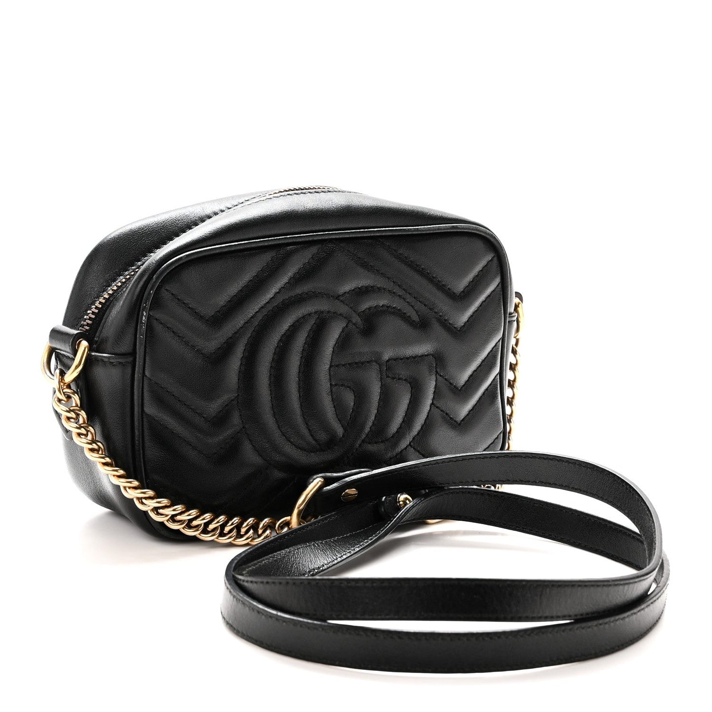 Calfskin Matelasse Mini GG Marmont Chain Shoulder Bag Black