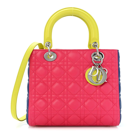 Lambskin Cannage Medium Tri-Color Lady Dior Pink Blue Yellow