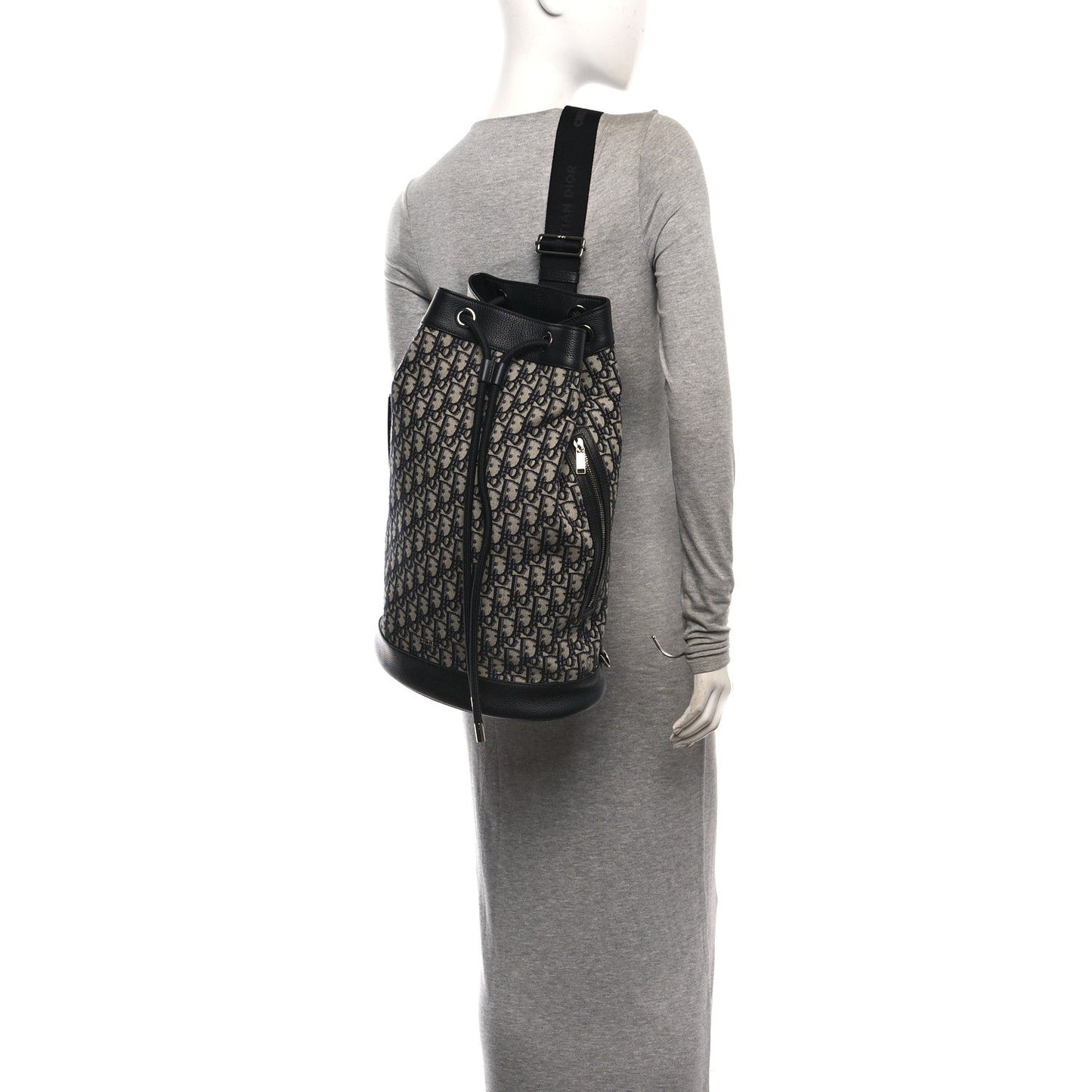 Oblique Convertible Drawstring Sling Bucket Backpack Black Multicolor Black Multicolor