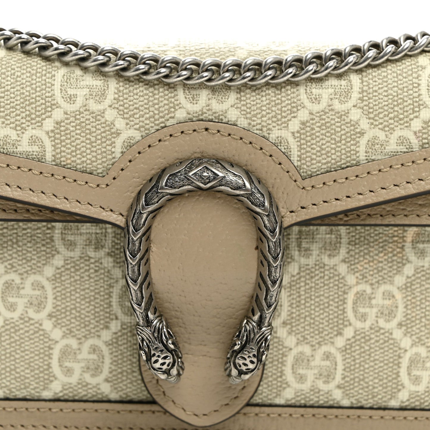 GG Supreme Monogram Textured Dollar Calfskin Super Mini Dionysus Shoulder Bag Beige Mystic White Oatmeal