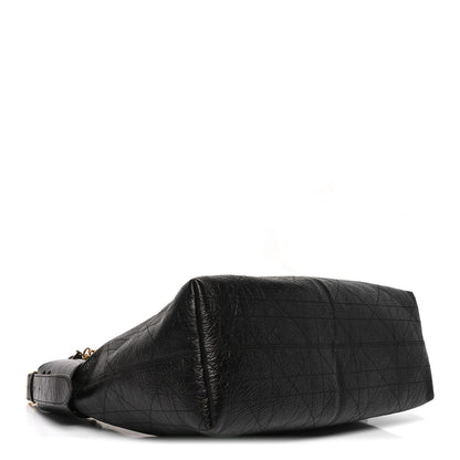 Crinkled Calfskin Macrocannage Large Voyage Bag Black