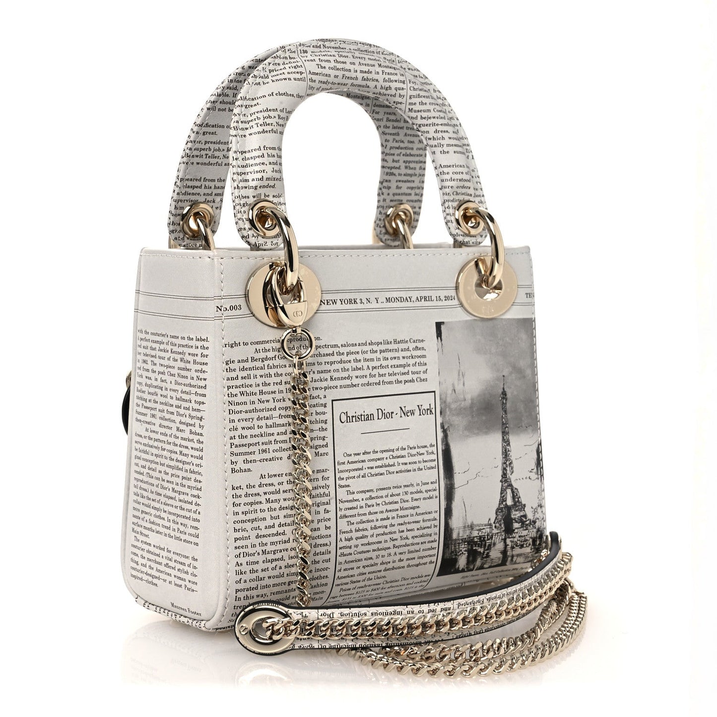 Calfskin Newspaper Printed Mini Lady Dior Black White
