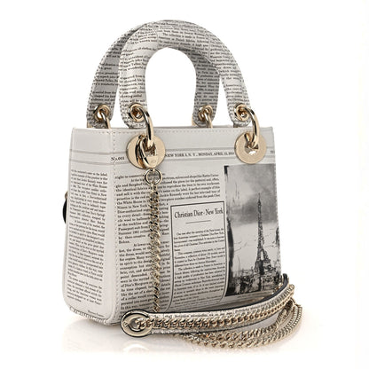 Calfskin Newspaper Printed Mini Lady Dior Black White