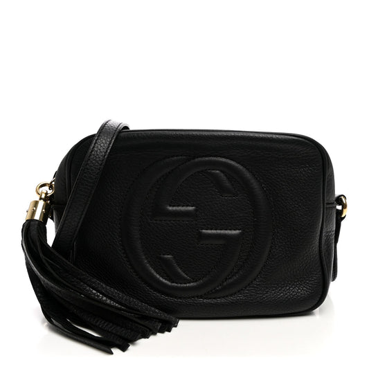 Pebbled Calfskin Small Soho Disco Bag Black