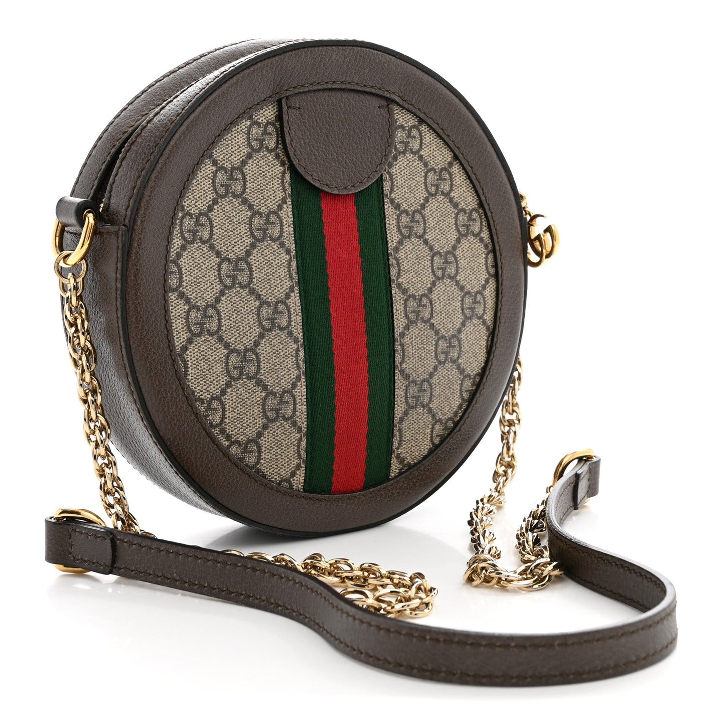 GG Supreme Monogram Web Mini Ophidia Round Shoulder Bag Brown