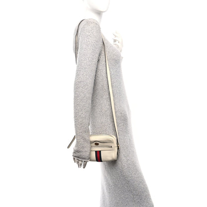 Textured Dollar Calfskin Web Mini Ophidia Shoulder Bag Mystic White