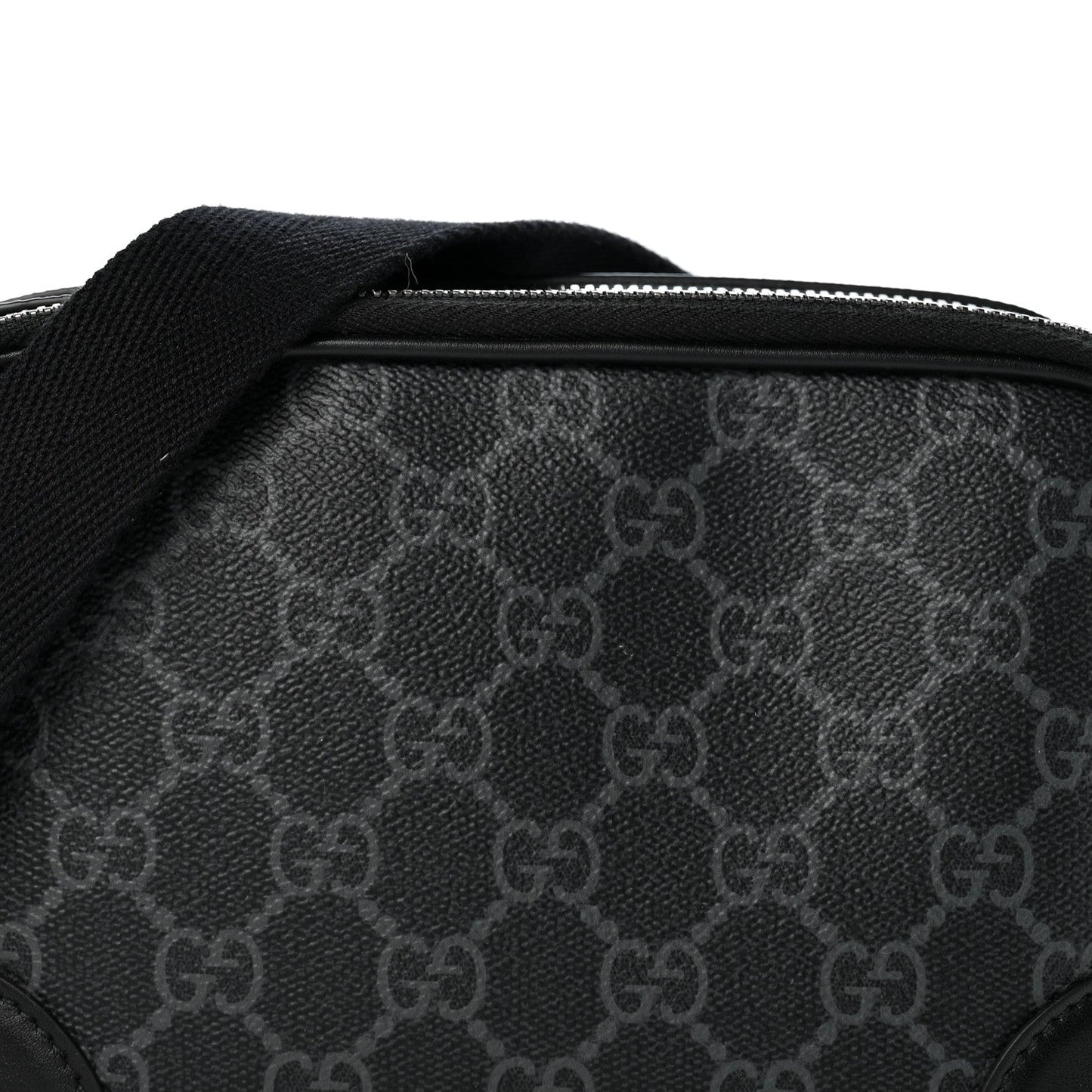 GG Supreme Monogram Textured Calfskin Emblem Mini Crossbody Black