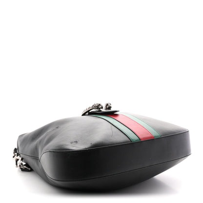 Calfskin Web Stripe Medium Dionysus Hobo Black