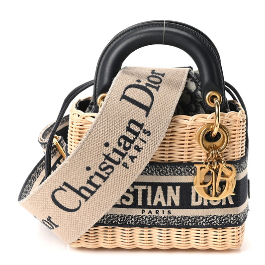 Wicker Oblique Mini Lady Dior Bag Blue