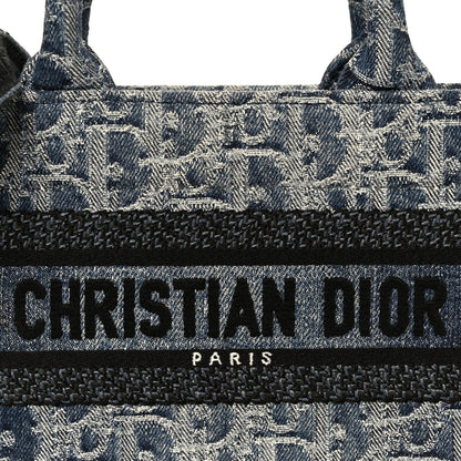 Denim Oblique Mini Book Tote With Strap Blue