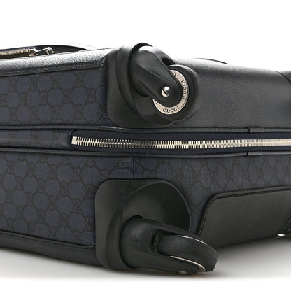 GG Supreme Monogram Textured Dollar Calfskin Web Ophidia Small Savoy Cabin Trolley Black Blue