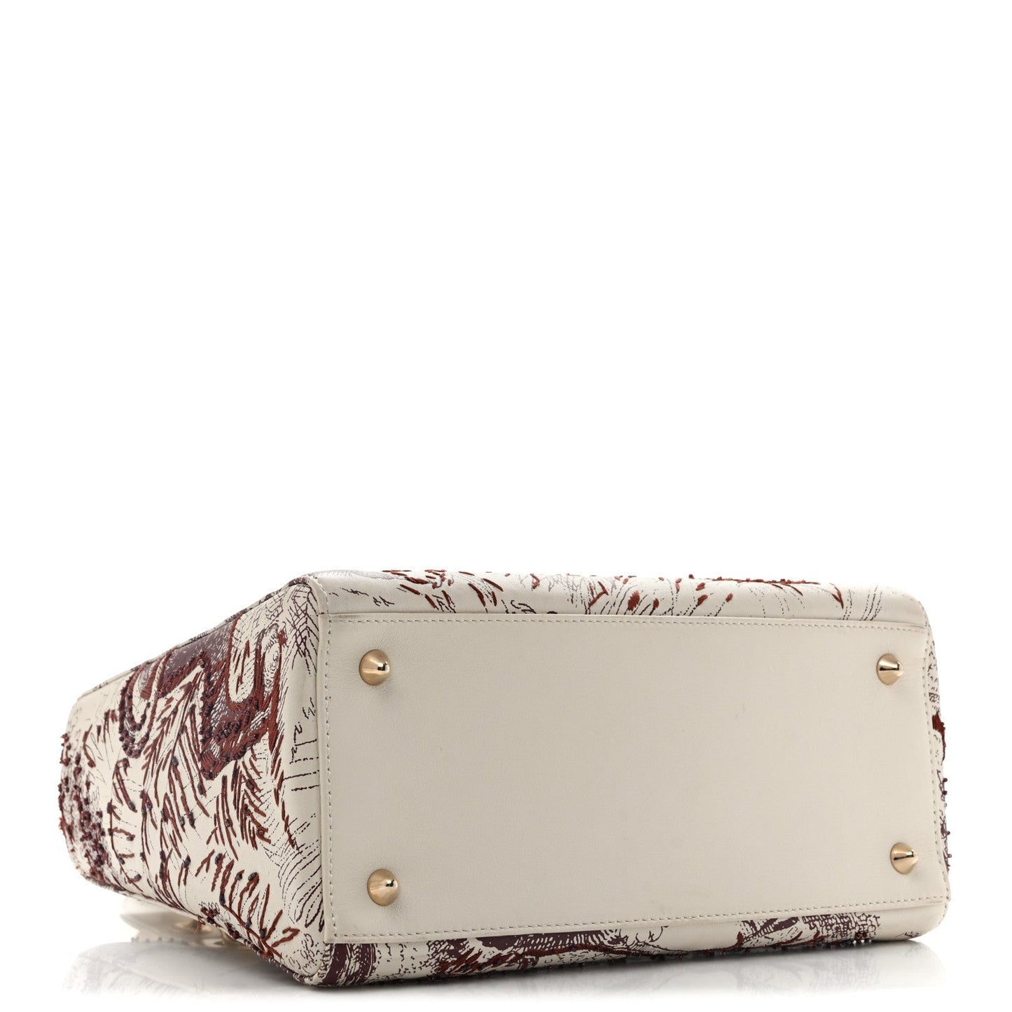 Calfskin Embroidered Medium Toile De Jouy Lady Dior White Red
