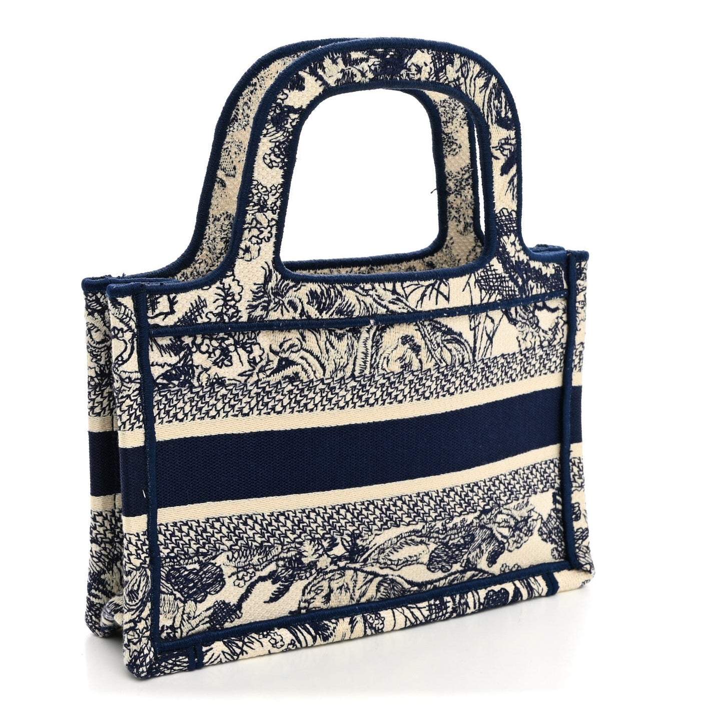 Canvas Embroidered Mini Toile De Jouy Book Tote Blue