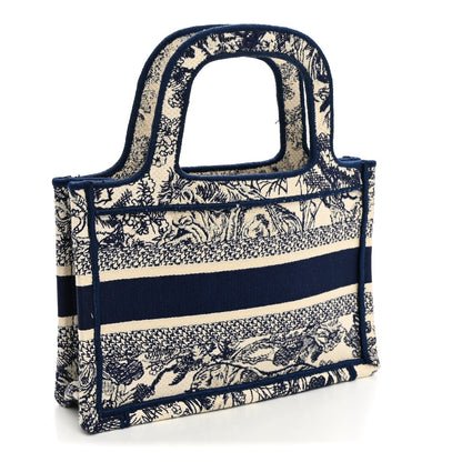 Canvas Embroidered Mini Toile De Jouy Book Tote Blue