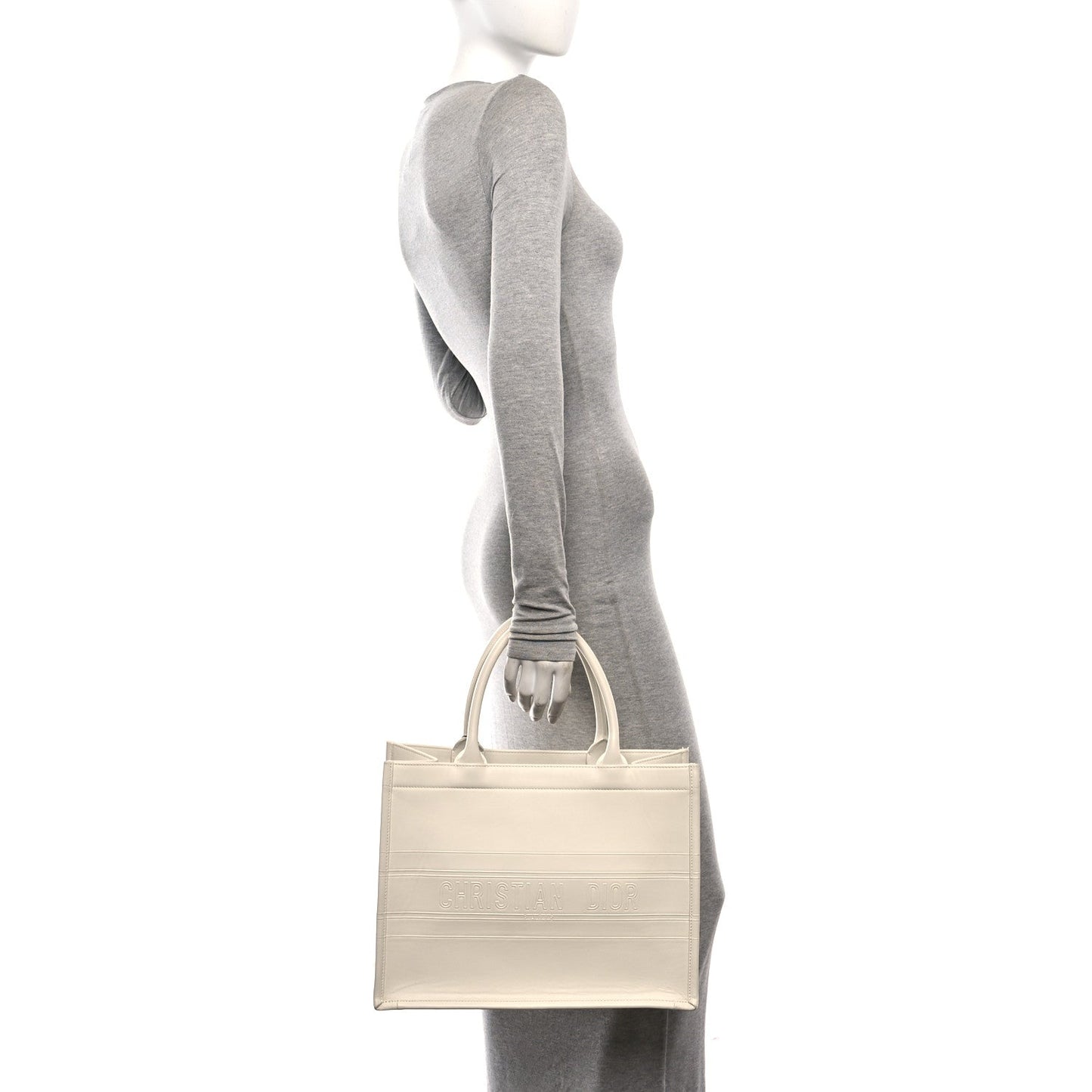 Calfskin Embossed Medium Book Tote Ivory Tote Ivory