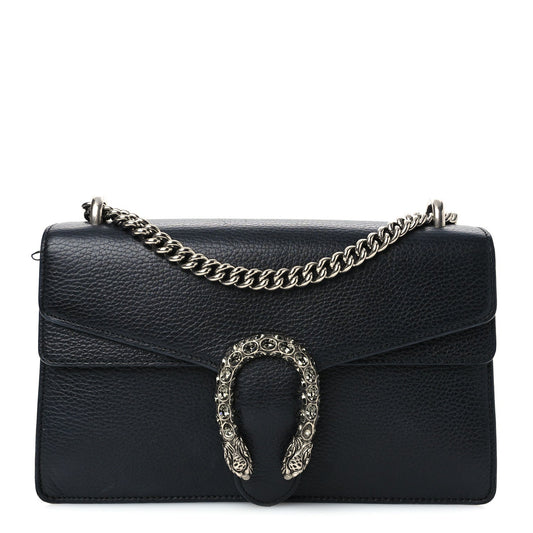 Pebbled Calfskin Small Dionysus Shoulder Bag Black