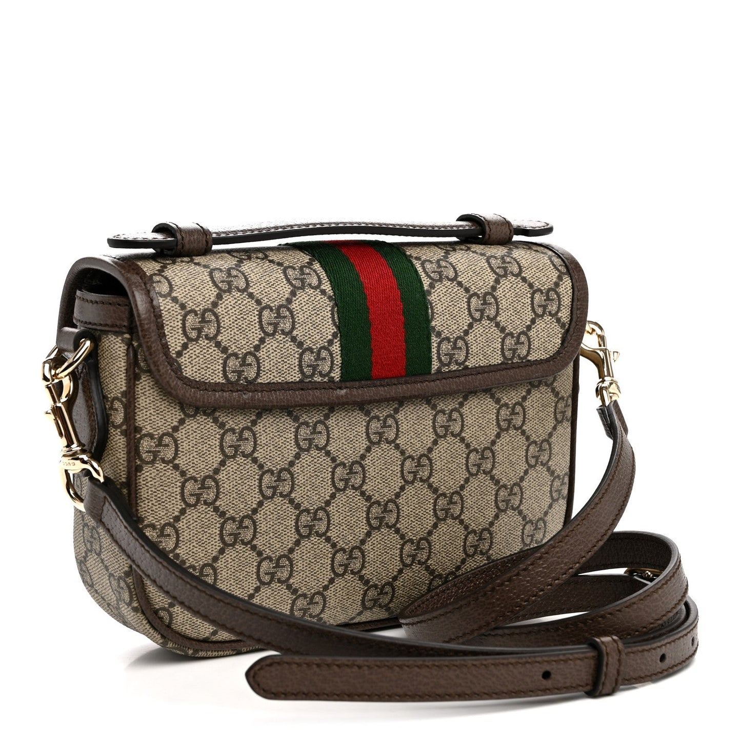 GG Supreme Monogram Textured Dollar Calfskin Small Ophidia Top Handle Shoulder Bag Beige Brown