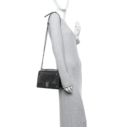 Metallic Patent Micro-Cannage Medium Diorama Flap Bag Onyx Black