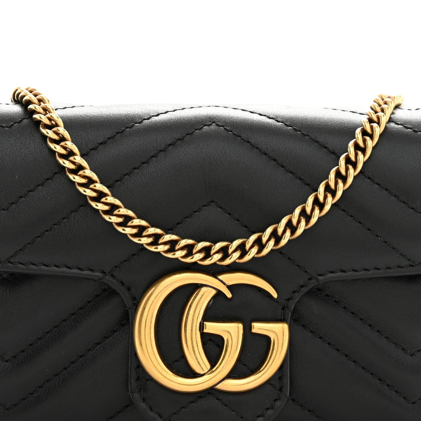Calfskin Matelasse Super Mini GG Marmont Shoulder Bag Black