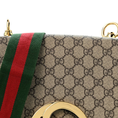 GG Supreme Monogram Textured Dollar Calfskin Web Medium Blondie Shoulder Flap Bag Beige Ebony New Acero
