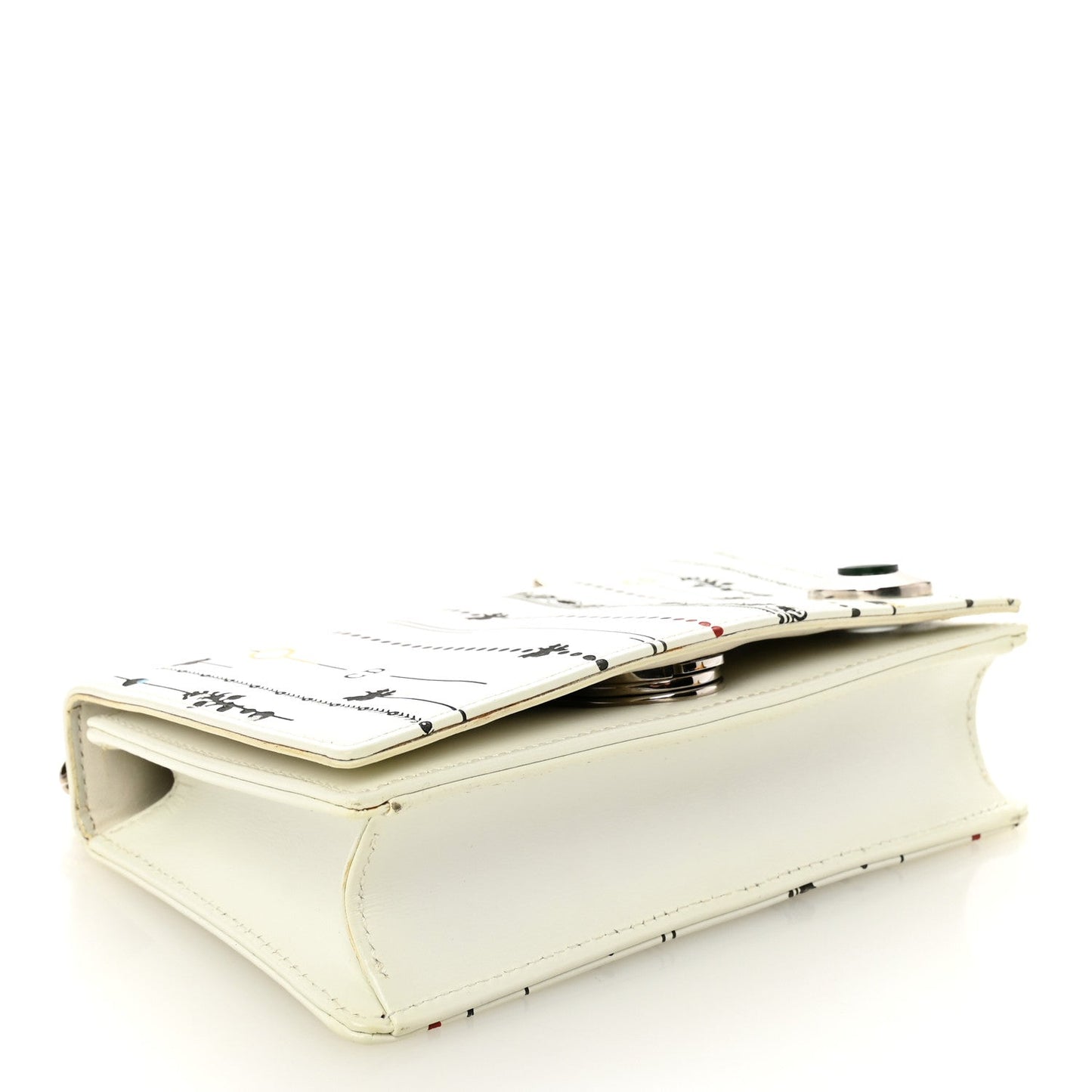 Calfskin Printed Mini Diorama Flap Bag White