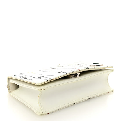 Calfskin Printed Mini Diorama Flap Bag White