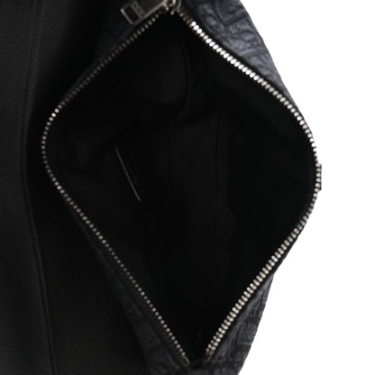 Grained Calfskin Oblique Mens Saddle Bag Black Blue