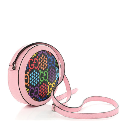 GG Supreme Monogram Psychedelic Round Shoulder Bag Black Multicolor Sugar Pink