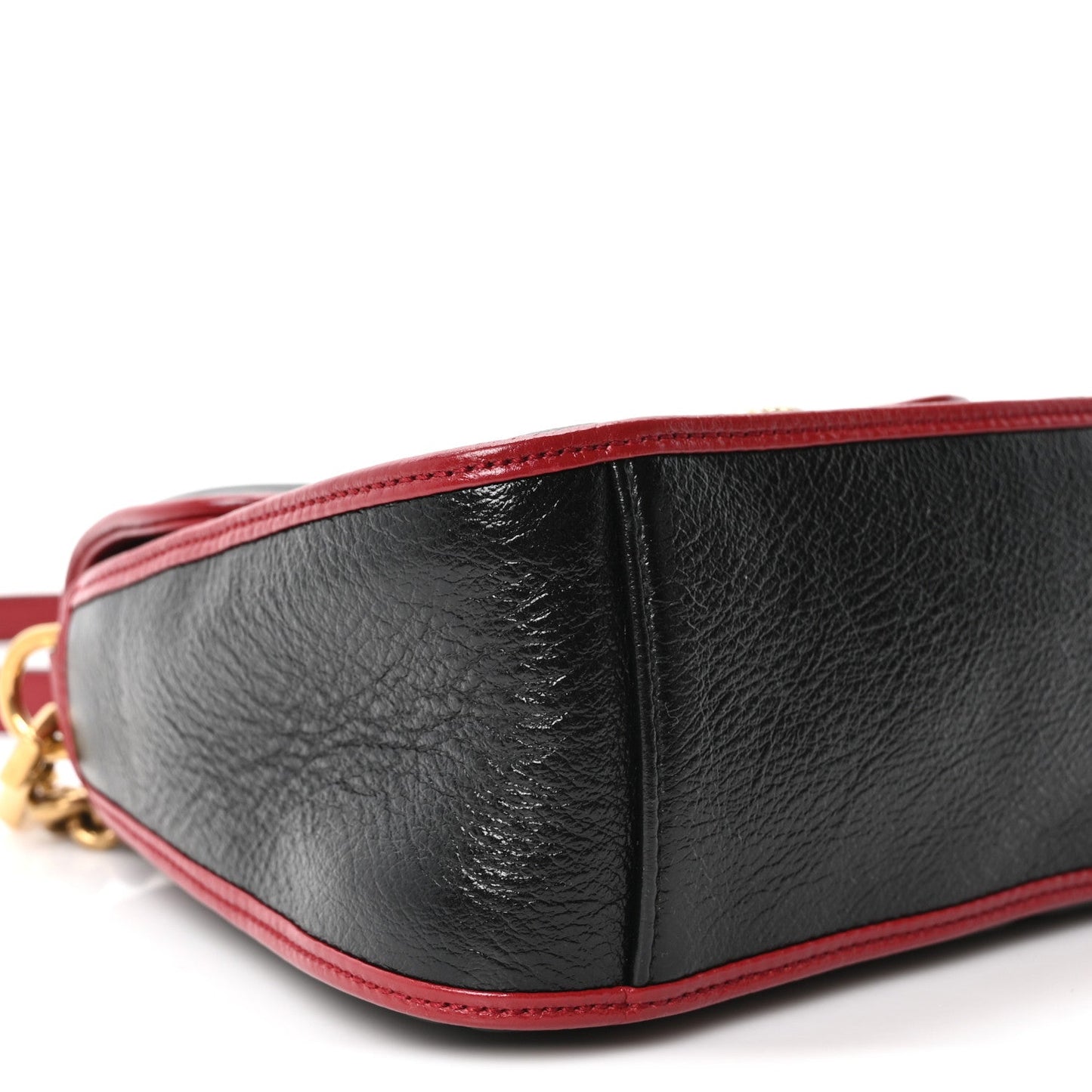 Vintage Effect Calfskin Matelasse Diagonal Mini Torchon GG Marmont Top Handle Shoulder Bag Black Romantic Cherry