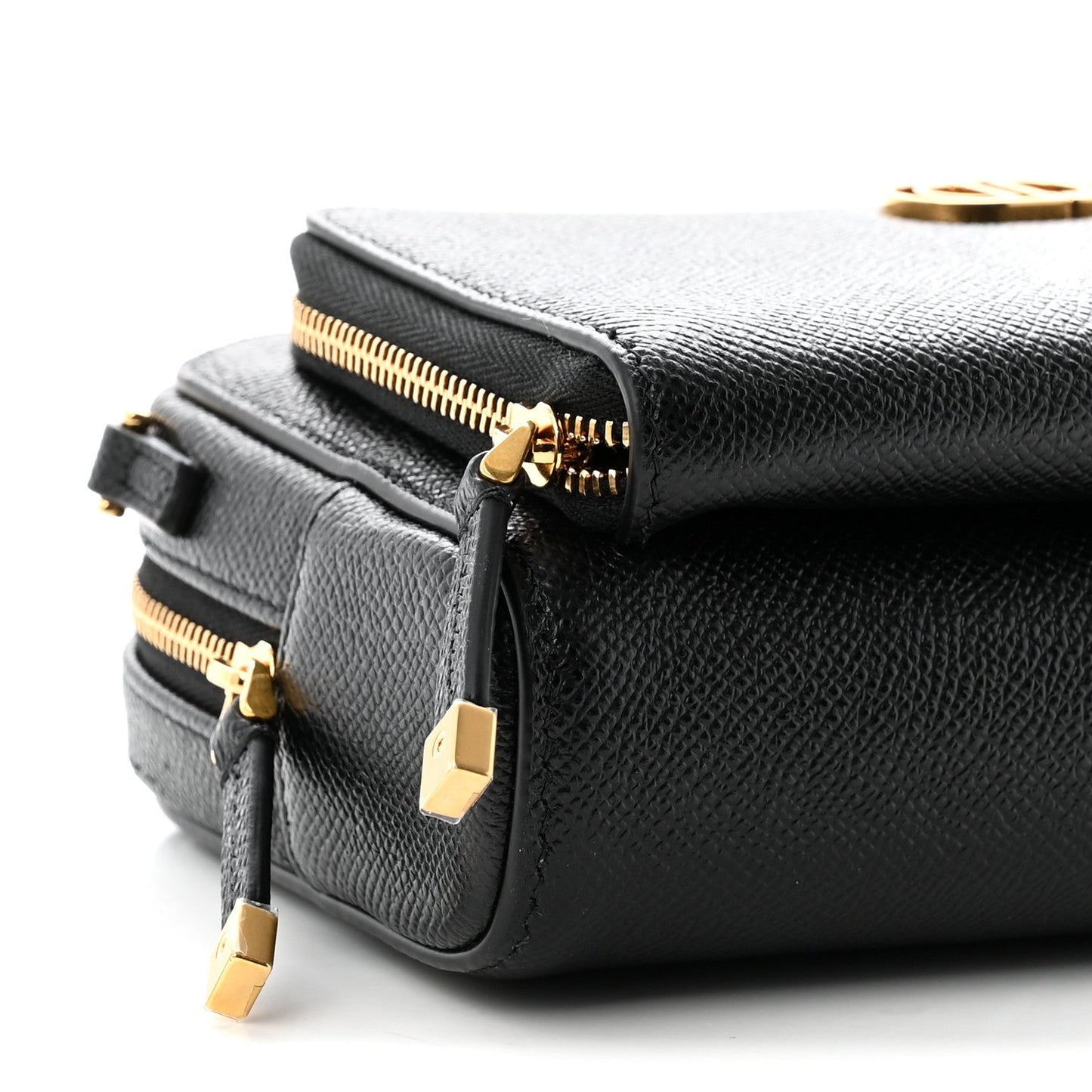 Grained Calfskin Caro Double Pouch Black