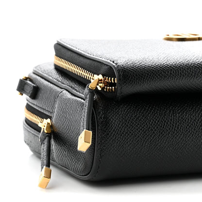 Grained Calfskin Caro Double Pouch Black