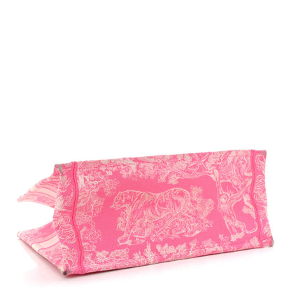 Canvas Embroidered Medium Dioriviera Toile De Jouy Book Tote Fluorescent Pink