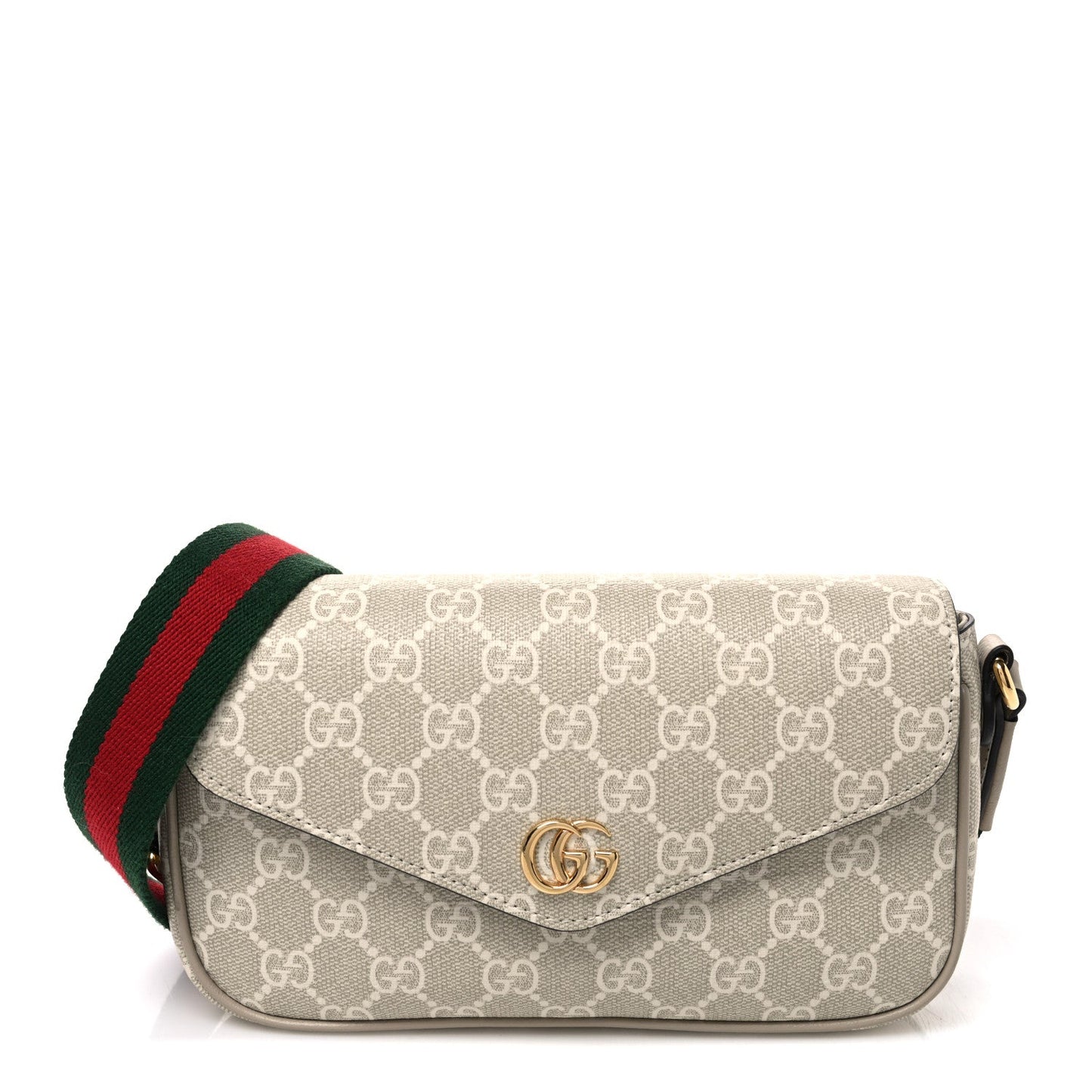 GG Supreme Monogram Textured Dollar Calfskin Web Mini Ophidia Envelope Shoulder Bag Beige Mystic White Oatmeal