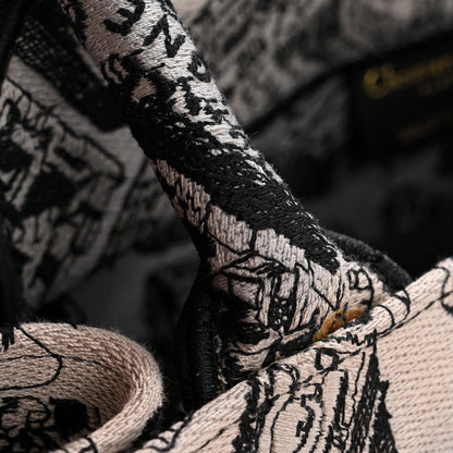 Canvas Embroidered Medium Plan De Paris Book Tote Grey Black