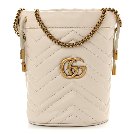 Calfskin Matelasse Mini GG Marmont 2.0 Bucket Bag White
