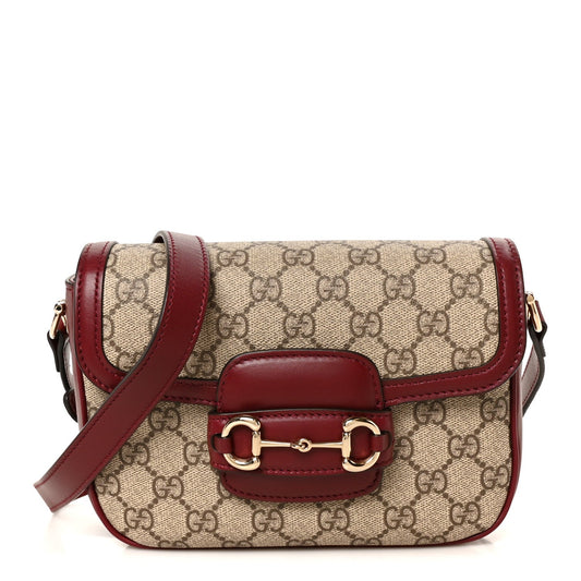 GG Supreme Monogram Horsebit 1955 Soft Small Shoulder Bag Beige Ebony Rosso Ancora