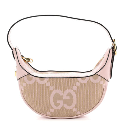 Monogram Jumbo GG Textured Dollar Calfskin Mini Ophidia Half Moon Hobo Beige Perfect Pink