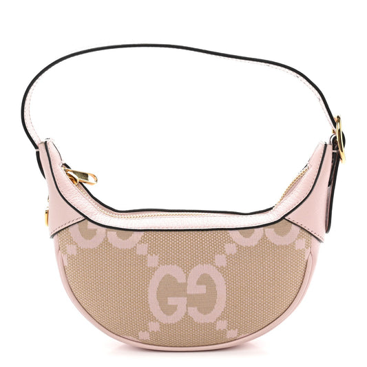 Monogram Jumbo GG Textured Dollar Calfskin Mini Ophidia Half Moon Hobo Beige Perfect Pink