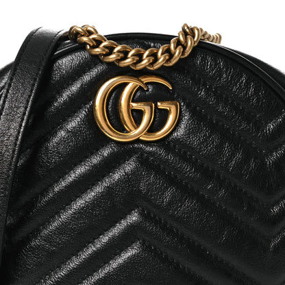Azalea Calfskin Matelasse Heart Mini GG Marmont Round Shoulder Bag Black