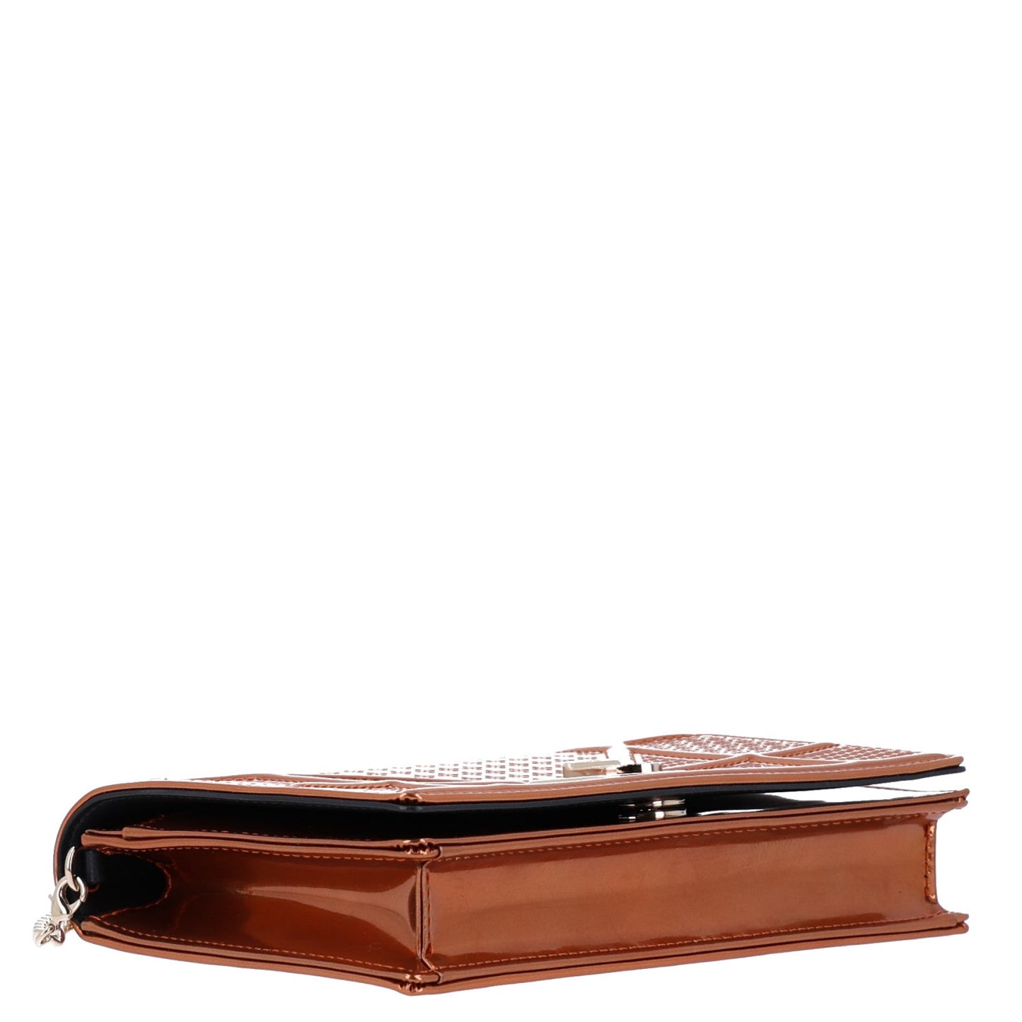 Metallic Patent Micro-Cannage Diorama Wallet on Chain Pouch Orange