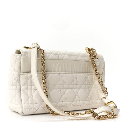 Supple Calfskin Cannage Medium Caro Bag Ivory